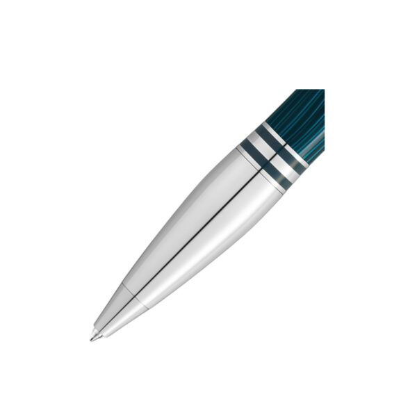 A Montblanc, Starwalker PolarGreen Metal Ballpoint pen crafted in green precious resin with platinum-coated fittings and a dome made from transparent resin with the Montblanc emblem that glows in low light.