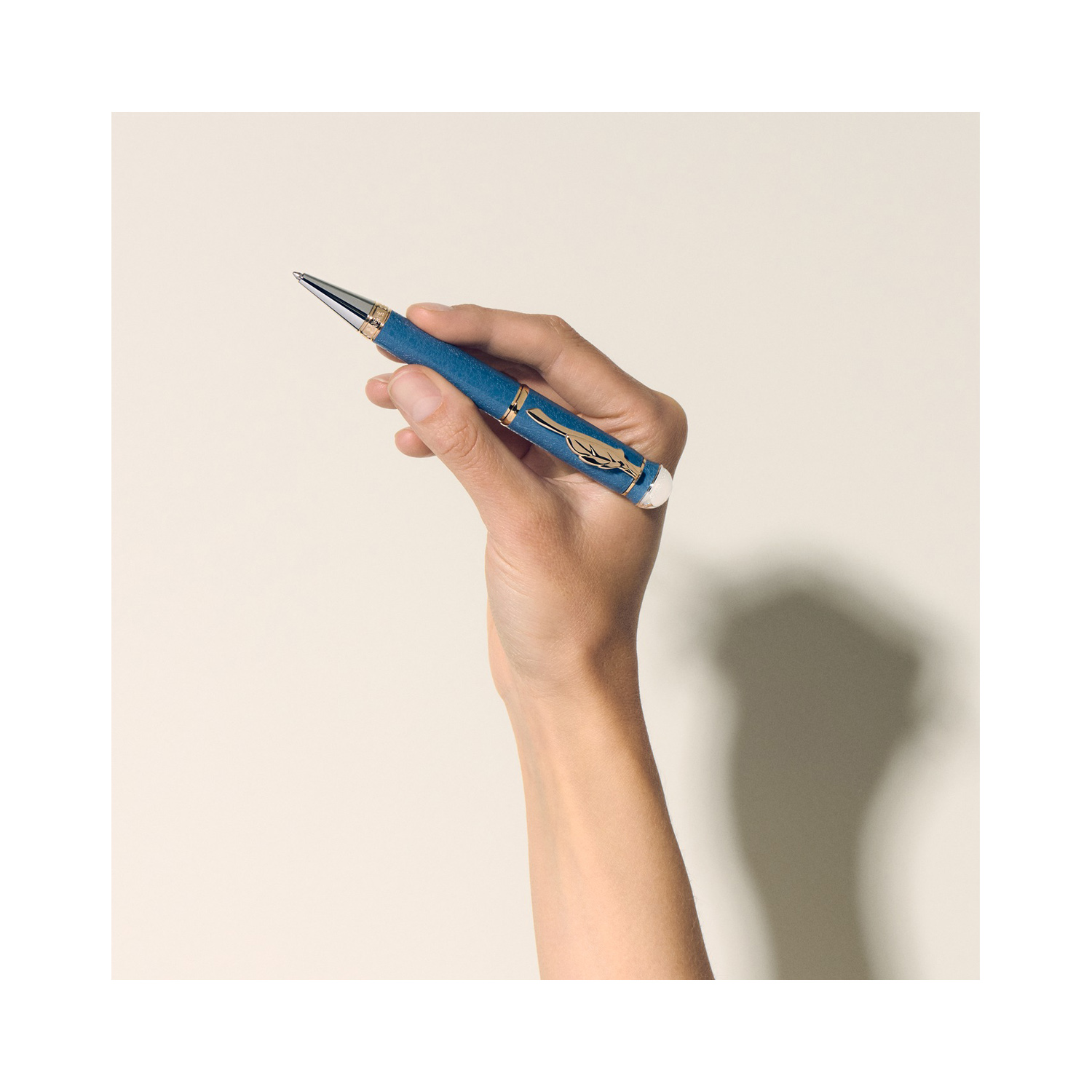 Montblanc, Writers Edition Homage to Johann Wolfgang von Goethe Limited Edition Ballpoint Pen A Montblanc, Writers Edition Homage to Johann Wolfgang von Goethe Limited Edition Ballpoint Pen crafted in blue precious resin with gold and platinum-coated fittings.