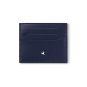 A Montblanc, Meisterstück card holder crafted in luxurious ink blue leather with six credit card slots and an additional small pocket.