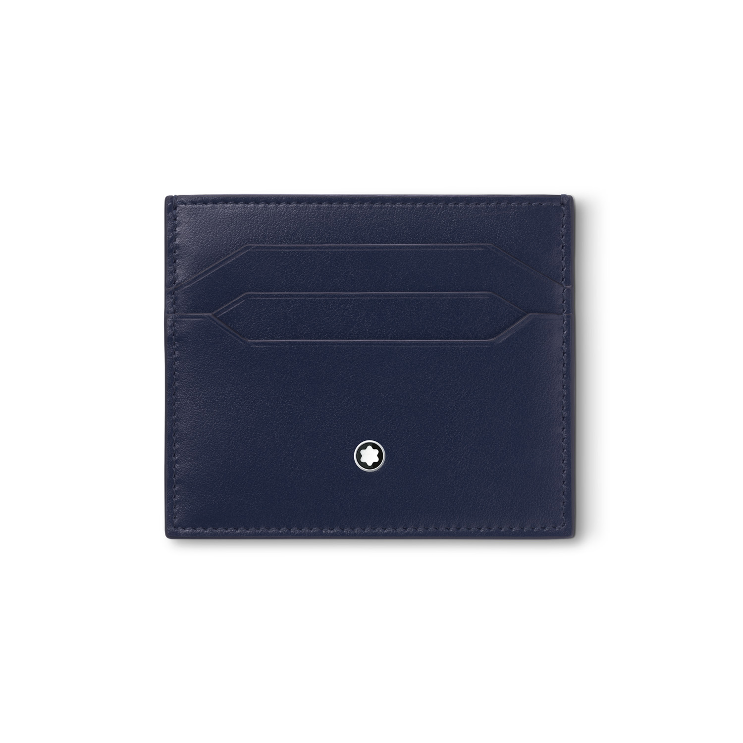 A Montblanc, Meisterstück card holder crafted in luxurious ink blue leather with six credit card slots and an additional small pocket.