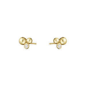 A pair of 18ct yellow gold stud earrings set with a single diamond from Georg Jensen's Moonlight Grapes collection, for pierced ears.
