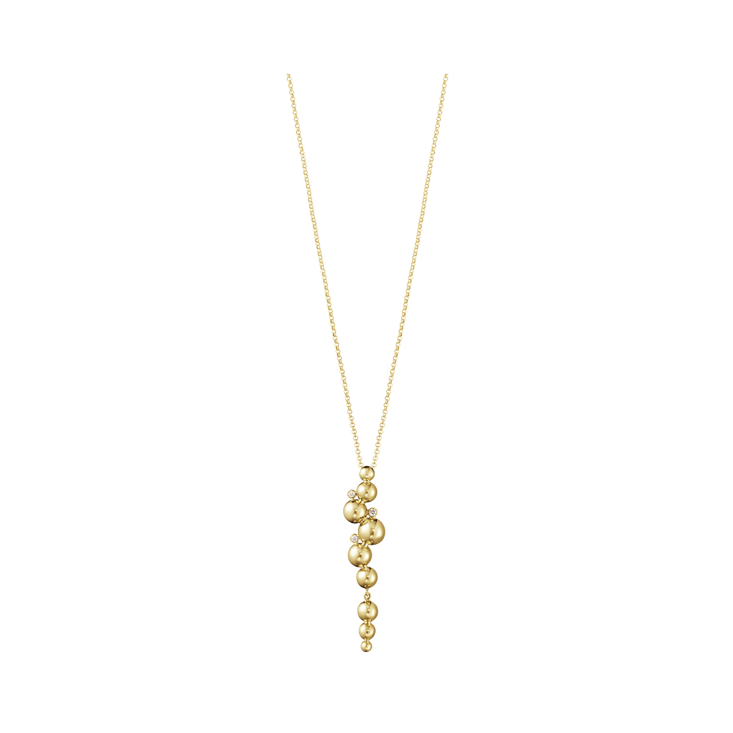 18ct Yellow Gold Moonlight Grapes Pendant & Chain by Georg Jensen: 0.05 carats An 18ct yellow gold pendant and chain set with three white diamonds from Georg Jensen's Moonlight Grapes collection.