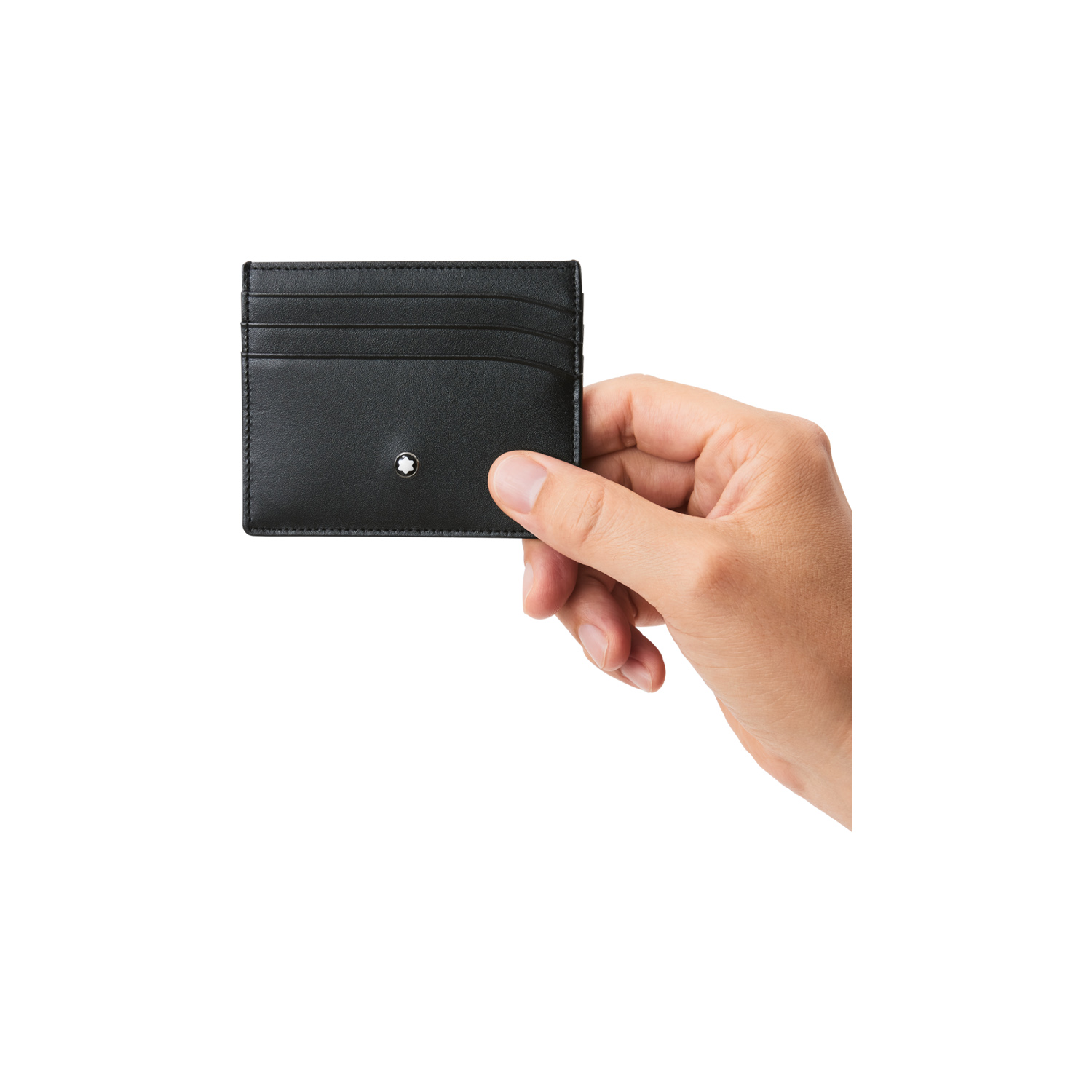 Montblanc, Meisterstück Black Pocket 6cc Holder Montblanc, Meisterstück black pocket card holder crafted in full-grain calfskin leather and black jacquard lining with six pockets for credit or business cards and an additional small pocket.
