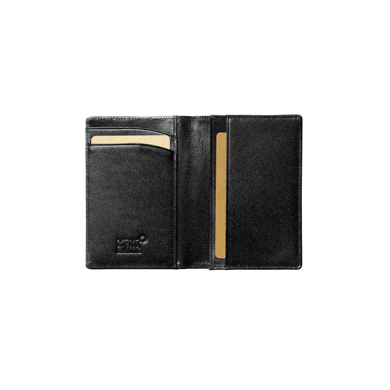 A Montblanc, Meisterstück business card holder with gusset crafted in black full-grain cowhide with a spacious gusset for business cards, two credit card slots, two small additional pockets and a back pocket.