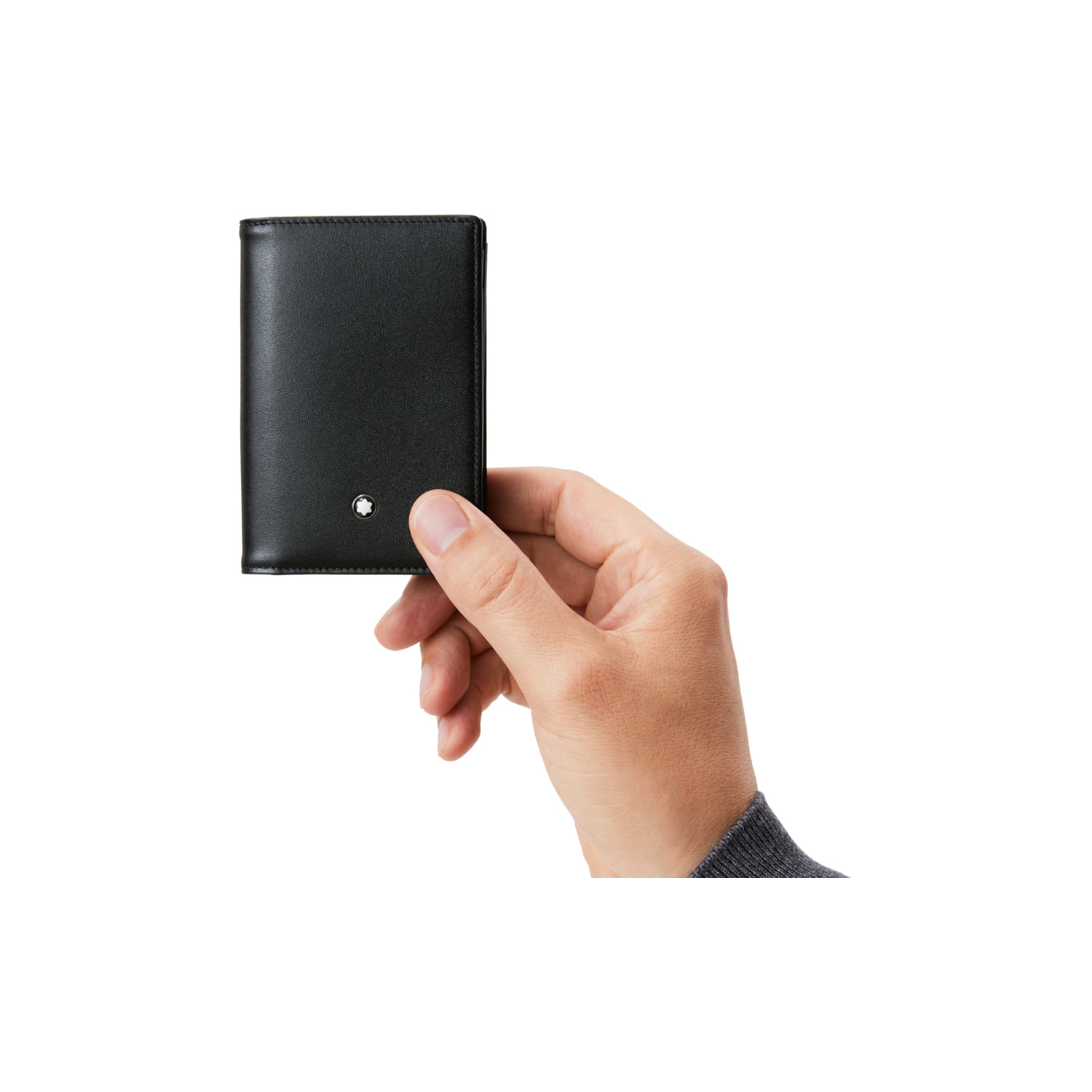 A Montblanc, Meisterstück business card holder with gusset crafted in black full-grain cowhide with a spacious gusset for business cards, two credit card slots, two small additional pockets and a back pocket.