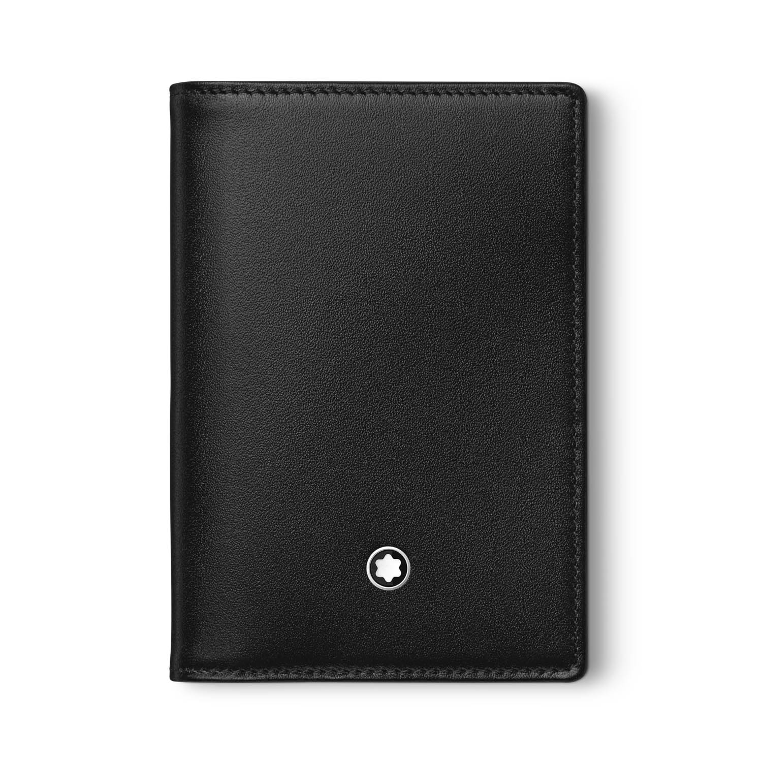 A Montblanc, Meisterstück business card holder with gusset crafted in black full-grain cowhide with a spacious gusset for business cards, two credit card slots, two small additional pockets and a back pocket.