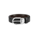Montblanc, Horseshoe Buckle Black/Brown Leather Belt A Montblanc, Horseshoe palladium-finish buckle black/ brown reversible leather belt with Montblanc emblem.