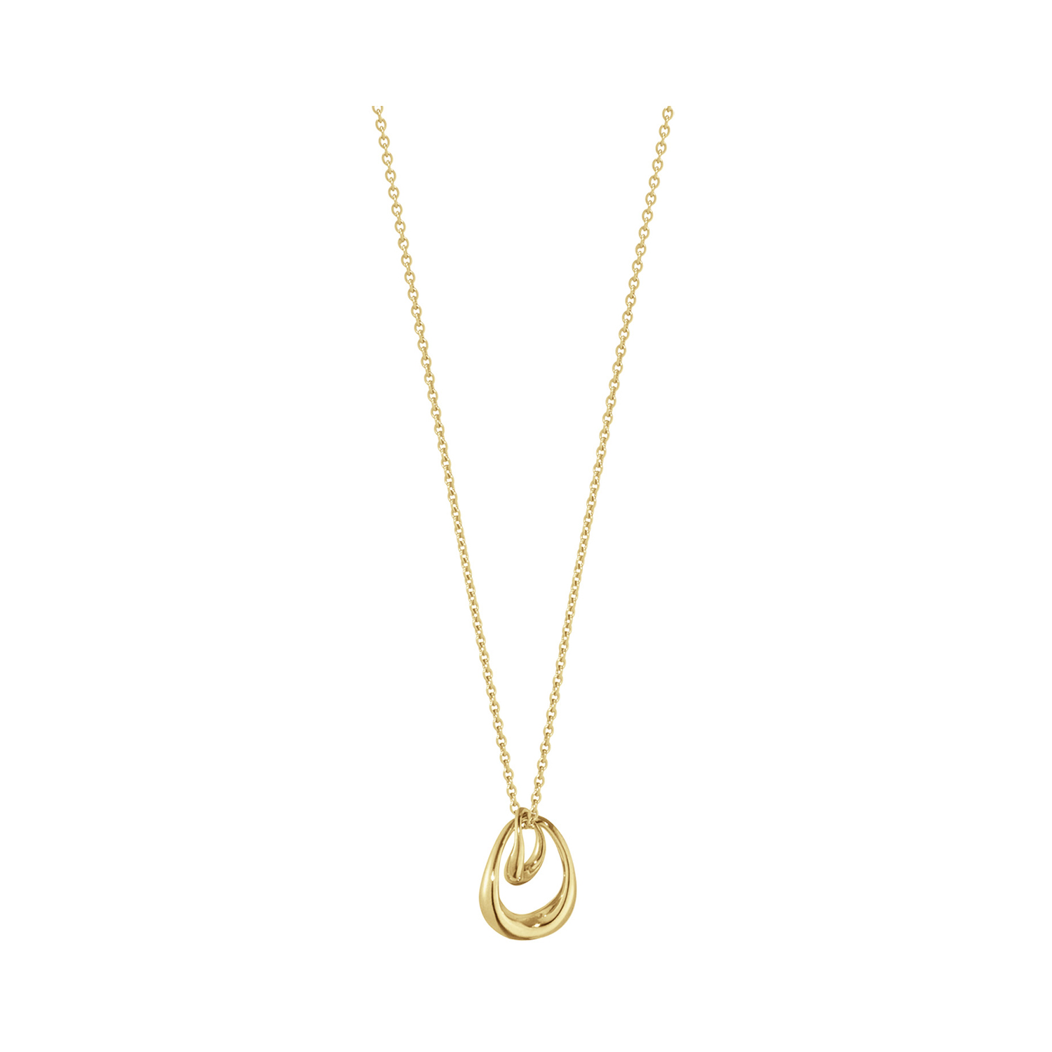 Georg Jensen, 18ct Yellow Gold Offspring Interlocking Pendant & Chain An 18ct yellow gold interlocking, circular pendant and chain from Georg Jensen's Offspring collection.