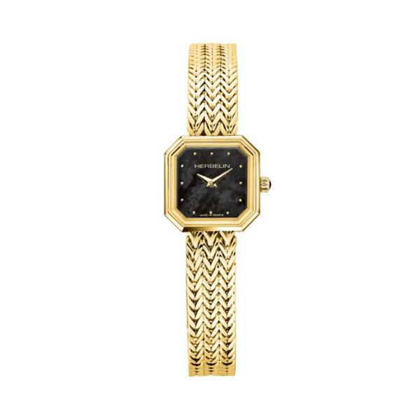 Herbelin, Octogône with a 22.2mm stainless steel and yellow gold PVD case and bracelet strap featuring a black mother of pearl dial.