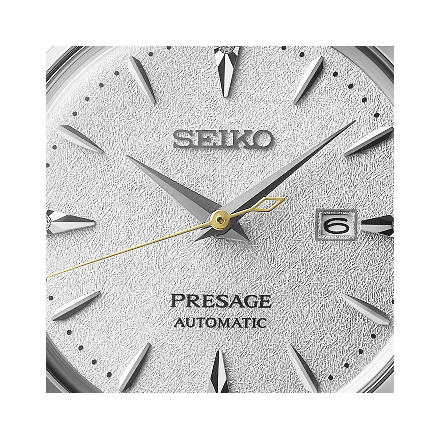 Seiko, Presage ‘Hot Buttered Rum’ Diamond Set Cocktail Time with a 30.3mm stainless steel case and bracelet strap featuring a date function and a silver diamond set dial.