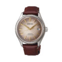 Seiko, Presage Classic Limited Edition in Shiracha with a 40.2mm stainless steel case and a brown leather strap featuring a date function and a brown dial.