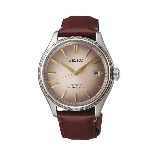 Seiko, Presage Classic Limited Edition in Shiracha with a 40.2mm stainless steel case and a brown leather strap featuring a date function and a brown dial.