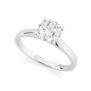 A platinum round brilliant cut diamond single stone ring belonging to H. L. Brown's Leon Collection.