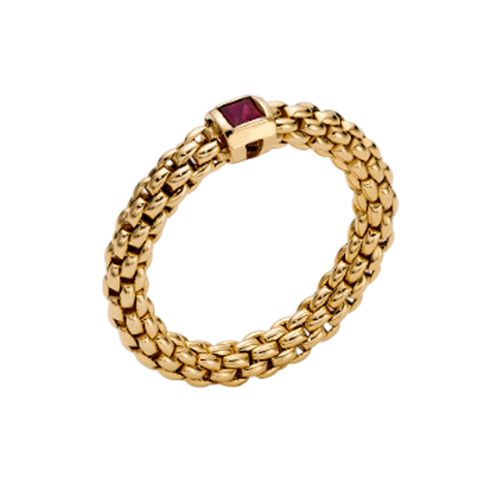 FOPE, Souls Collection, 18ct Yellow Gold Ruby Flex'It Ring An 18ct yellow gold Flex'It ring set with a single red ruby belonging to FOPE's Souls collection.