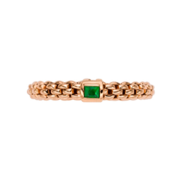 An 18ct rose gold Flex'It ring with a single green emerald belonging to FOPE's Souls collection.