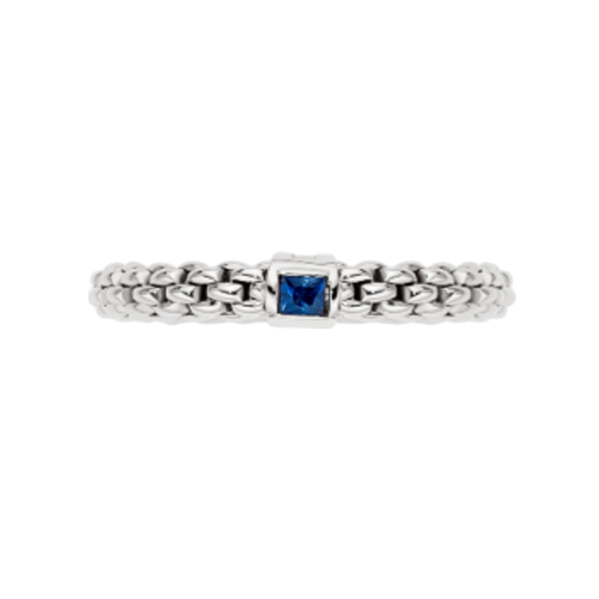 FOPE, Souls Collection, 18ct White Gold Sapphire Flex'It Ring An 18ct white gold Flex'It bracelet set with a single blue sapphire belonging to FOPE's Souls collection.