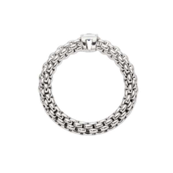 An 18ct white gold Flex'It bracelet set with a single blue sapphire belonging to FOPE's Souls collection.
