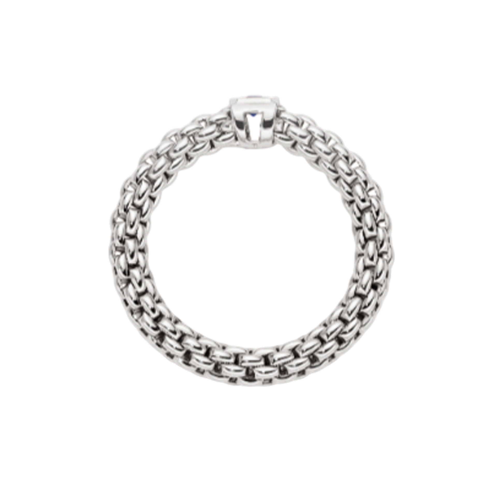 FOPE, Souls Collection, 18ct White Gold Sapphire Flex'It Ring An 18ct white gold Flex'It bracelet set with a single blue sapphire belonging to FOPE's Souls collection.