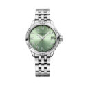 Raymond Weil, Tango with a 30mm stainless steel case and bracelet strap featuring a date function and a green dial.