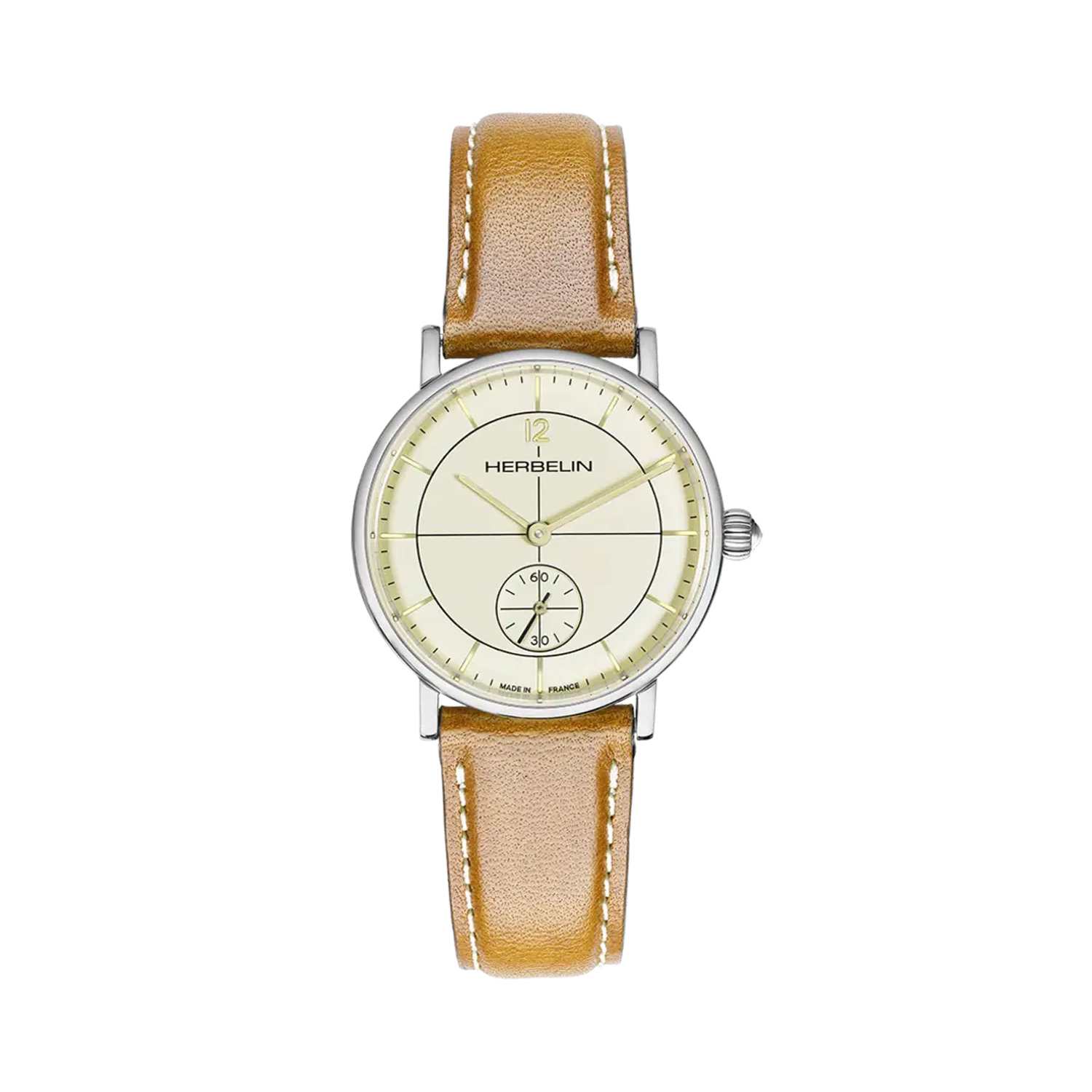 Herbelin, Inspiration Ivory, Quartz Women's Watch Herbelin, Inspiration with a 32mm stainless steel case and a brown leather strap featuring a featuring a small seconds hand function and an ivory coloured dial.