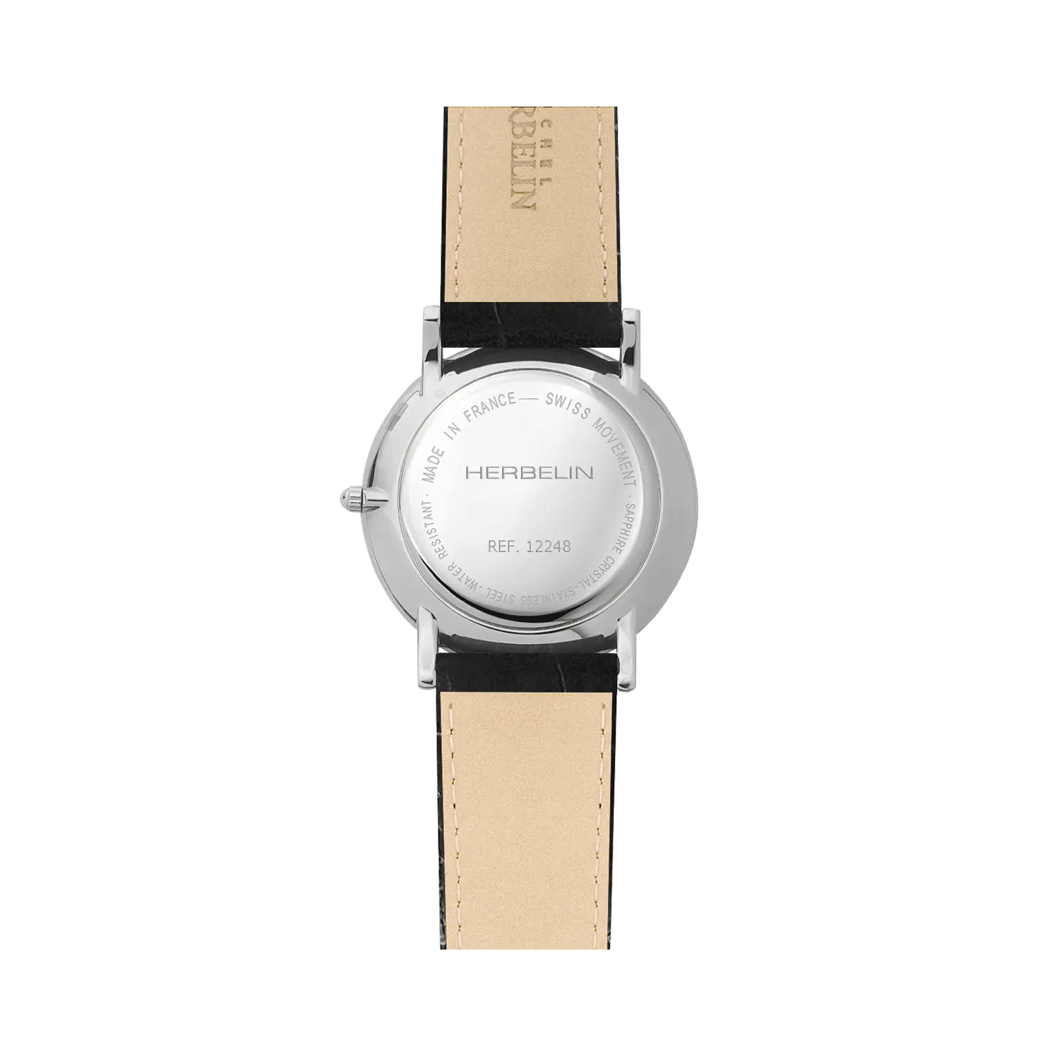 Herbelin, Classique White, Quartz Men’s 38mm Watch Herbelin, Classique with a 38mm stainless steel case and black leather strap featuring a date function and a white dial.