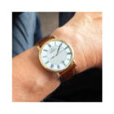Herbelin, Classique with a 38mm yellow gold PVD coated stainless steel case with a brown leather strap featuring a date function and a white dial.