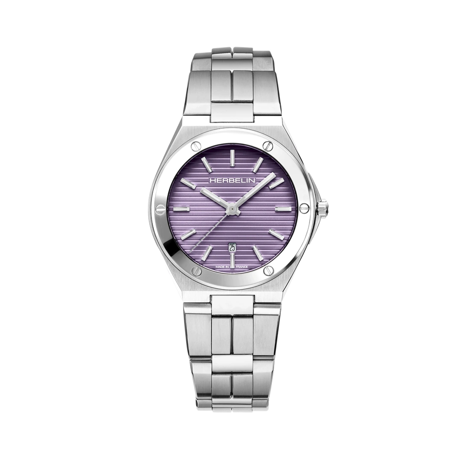 Herbelin, Cap Camarat Purple, Quartz Women's Watch Herbelin, Cap Camarat with a 33mm stainless steel case and bracelet strap featuring a date function and a purple dial.
