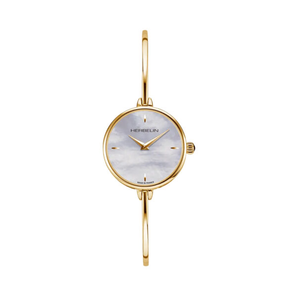 Herbelin, Fil with a 26mm yellow gold PVD coated stainless steel case and bracelet strap featuring a mother of pearl dial.