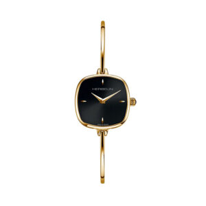 Herbelin, Fil with a 24mm square yellow gold PVD coated stainless steel case and bracelet strap featuring a black dial.