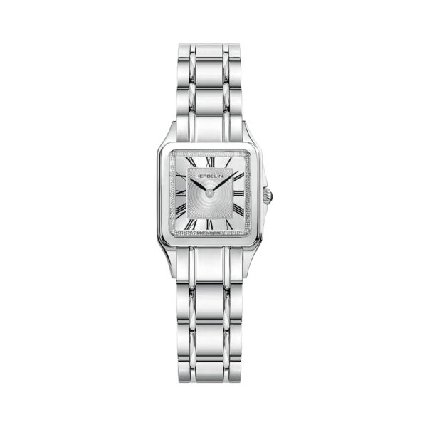 Herbelin, Luna with a 24mm square stainless steel case and bracelet strap featuring a silver dial.