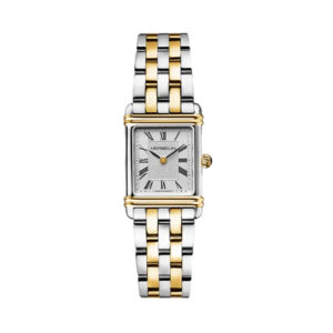 Herbelin, Art Déco with a 20.3 x 24.4mm rectangular stainless steel and yellow gold PVD coated case and bracelet strap featuring a silver dial.