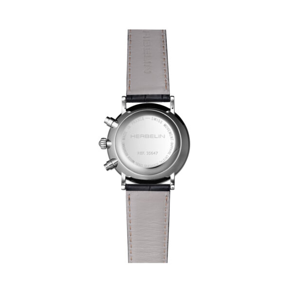 Herbelin, Inspiration Chronograph with a 40mm stainless steel case and black leather strap featuring a date function, chronograph and a black dial.