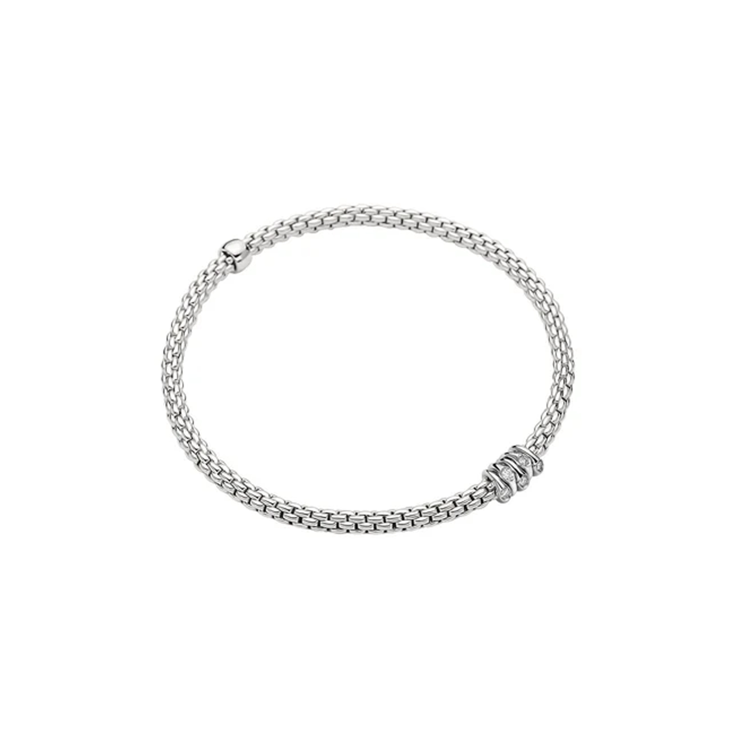 FOPE, Prima Collection, 18ct White Gold Diamond Flex'It Bracelet: 0.07 carats An 18ct white gold Flex'It bracelet with five polished diamond set rondels belonging to FOPE's Prima collection.