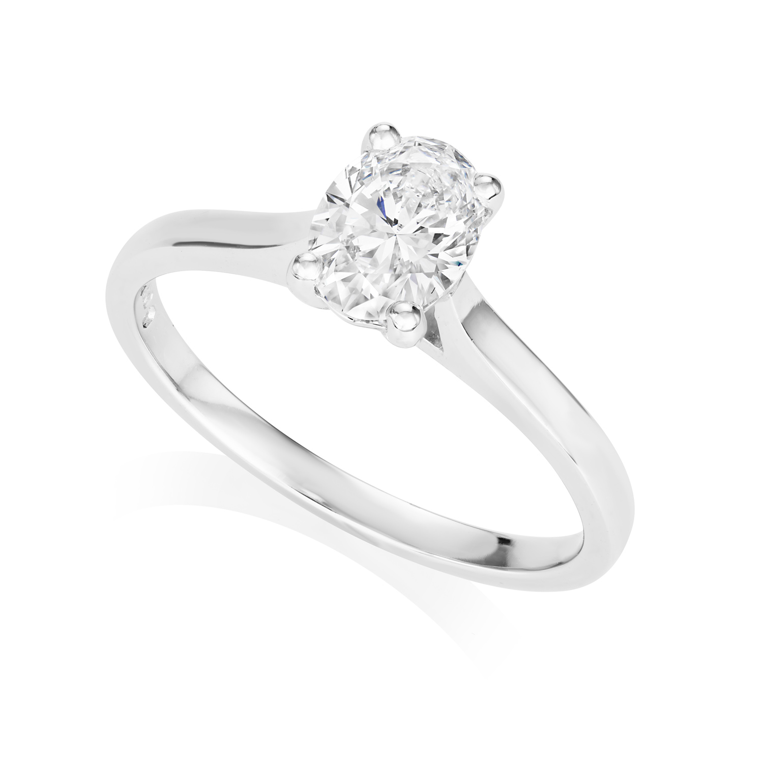 Platinum Leon Collection Oval Diamond Solitaire Ring: 0.80 carats A platinum oval shaped, four claw diamond single stone solitaire ring belonging to H. L. Brown's Leon collection.