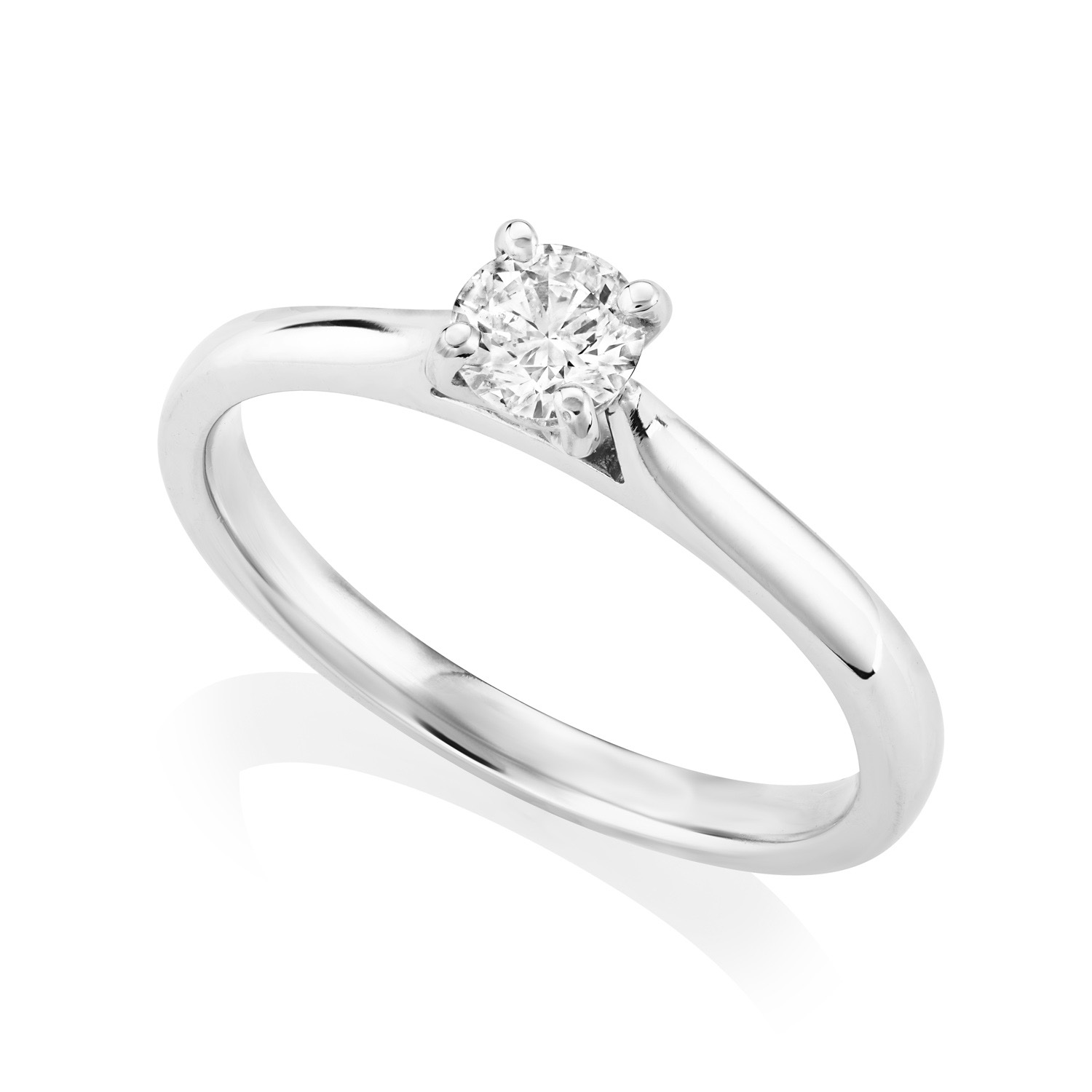 Platinum Leon Collection Round Brilliant Cut Diamond Ring: 0.30 carats A platinum round brilliant cut, four claw set diamond solitaire ring belonging to H. L. Brown's Leon collection.