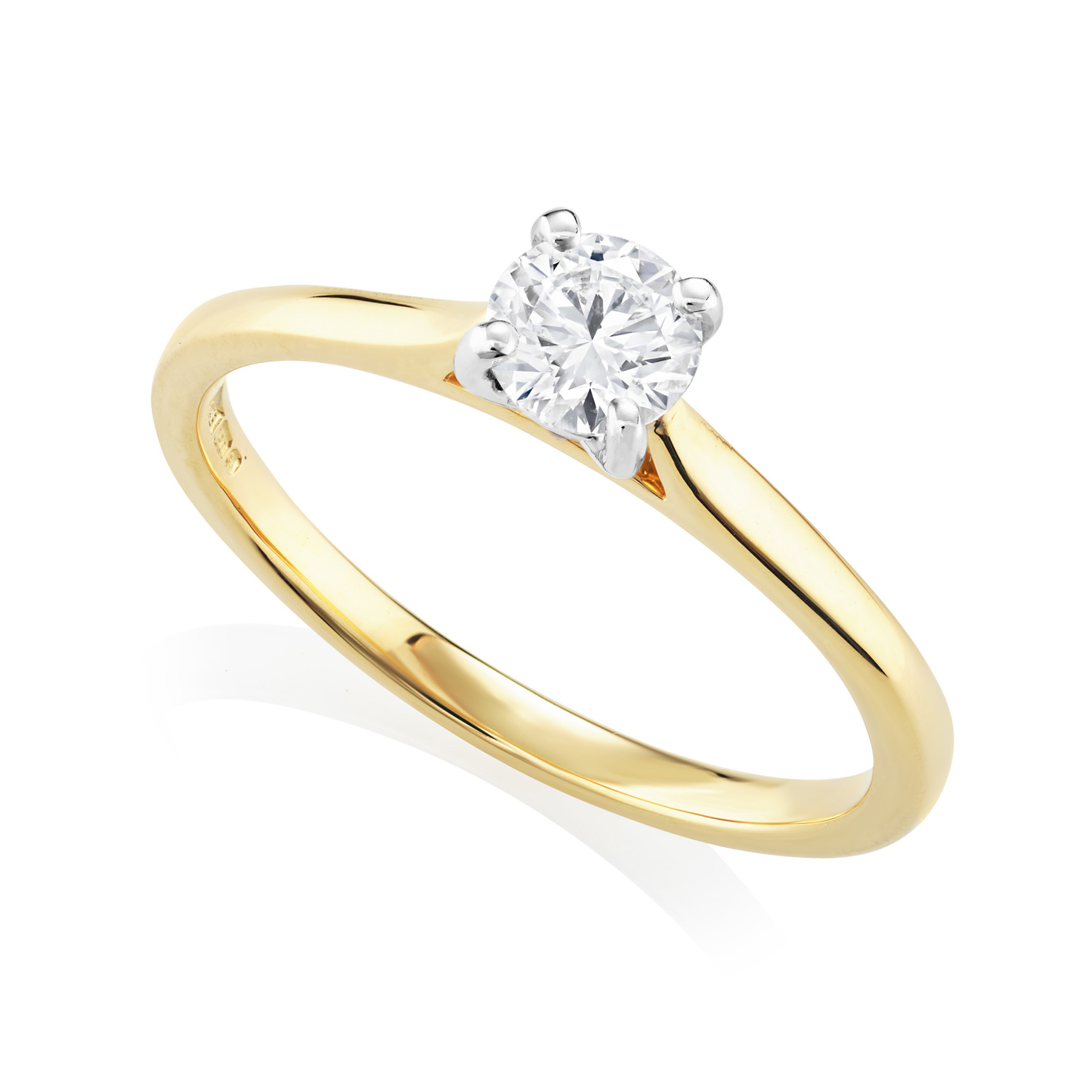 18ct Yellow Gold & Platinum Leon Collection Round Brilliant Cut Diamond Ring: 0.50 carats An 18ct yellow gold and platinum round brilliant cut, four claw set diamond single stone ring belonging to H. L. Brown's Leon collection.