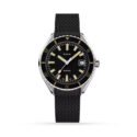 DOXA SUB 200, Sharkhunter with a 42mm stainless steel case and a black rubber strap featuring a date function and a black dial and bezel.