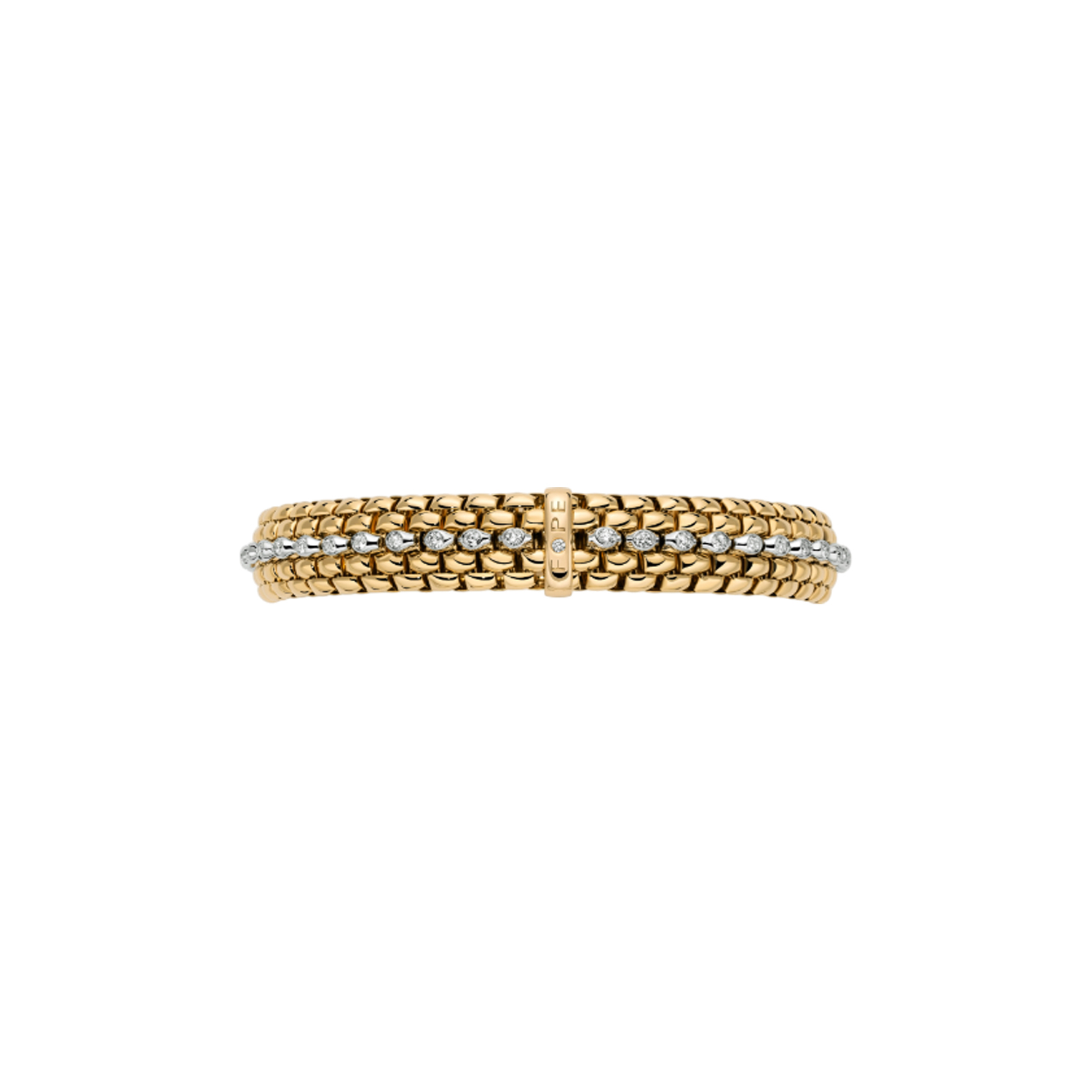 An 18ct yellow and white gold diamond set two tone Flex'It bracelet belonging to FOPE's Panorama collection.