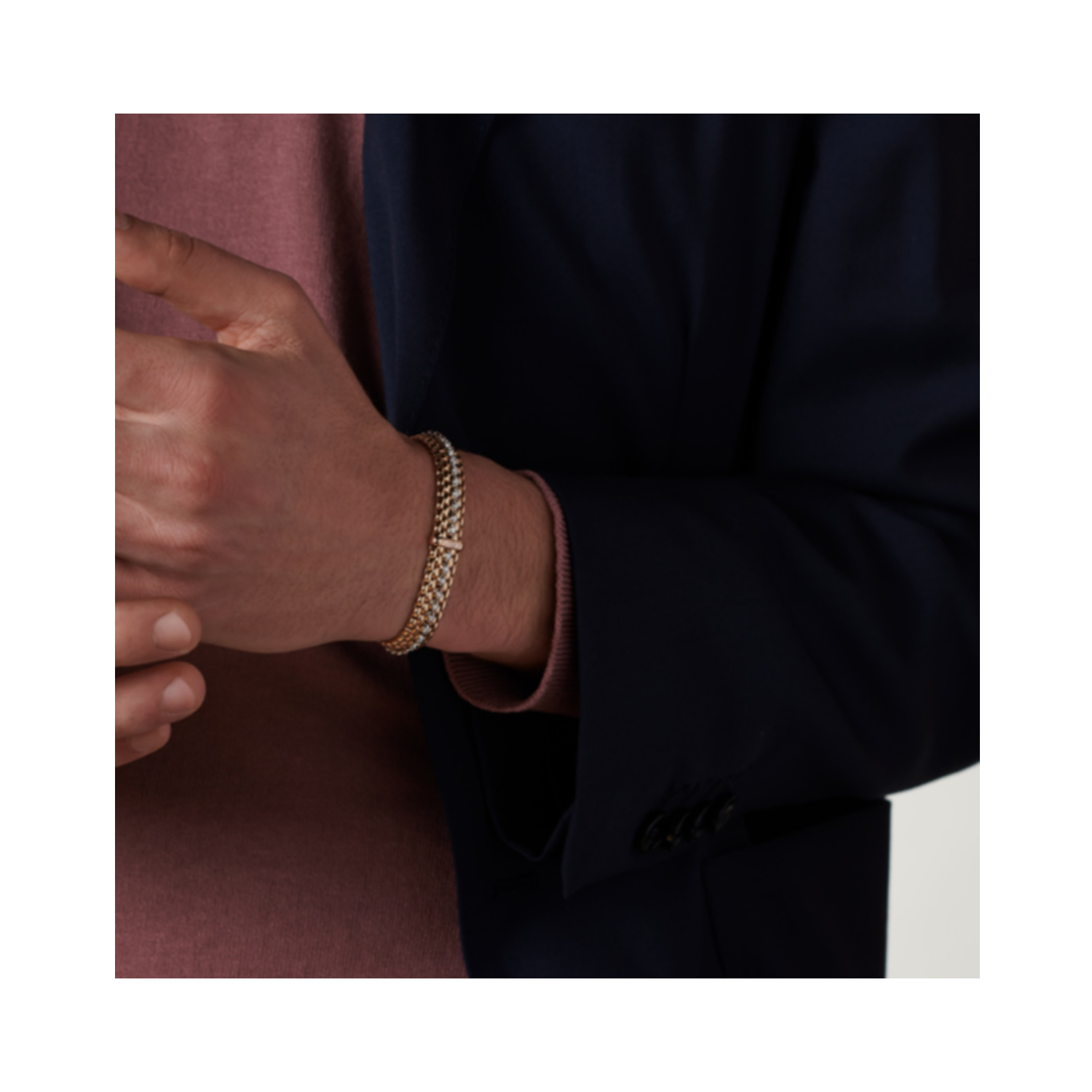 An 18ct yellow and white gold diamond set two tone Flex'It bracelet belonging to FOPE's Panorama collection.