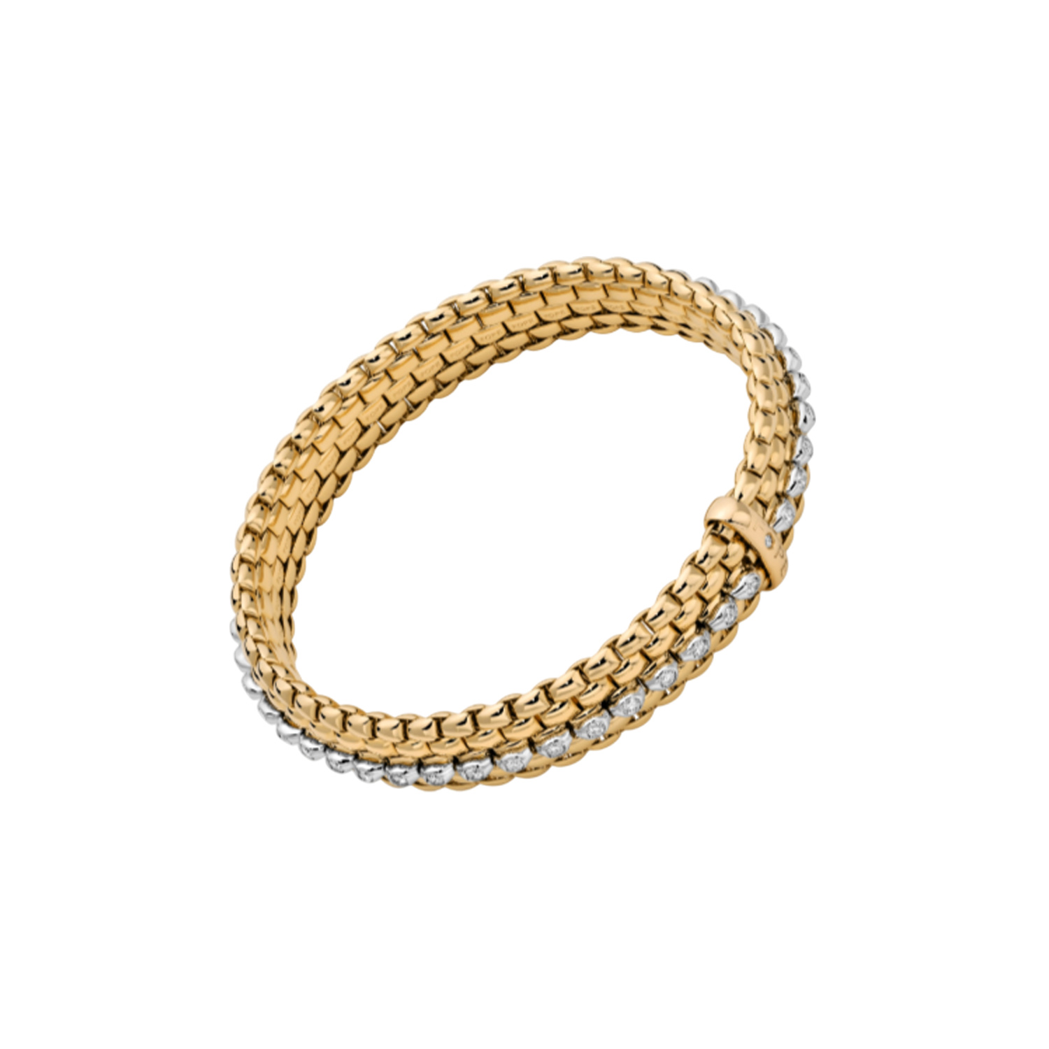 An 18ct yellow and white gold diamond set two tone Flex'It bracelet belonging to FOPE's Panorama collection.