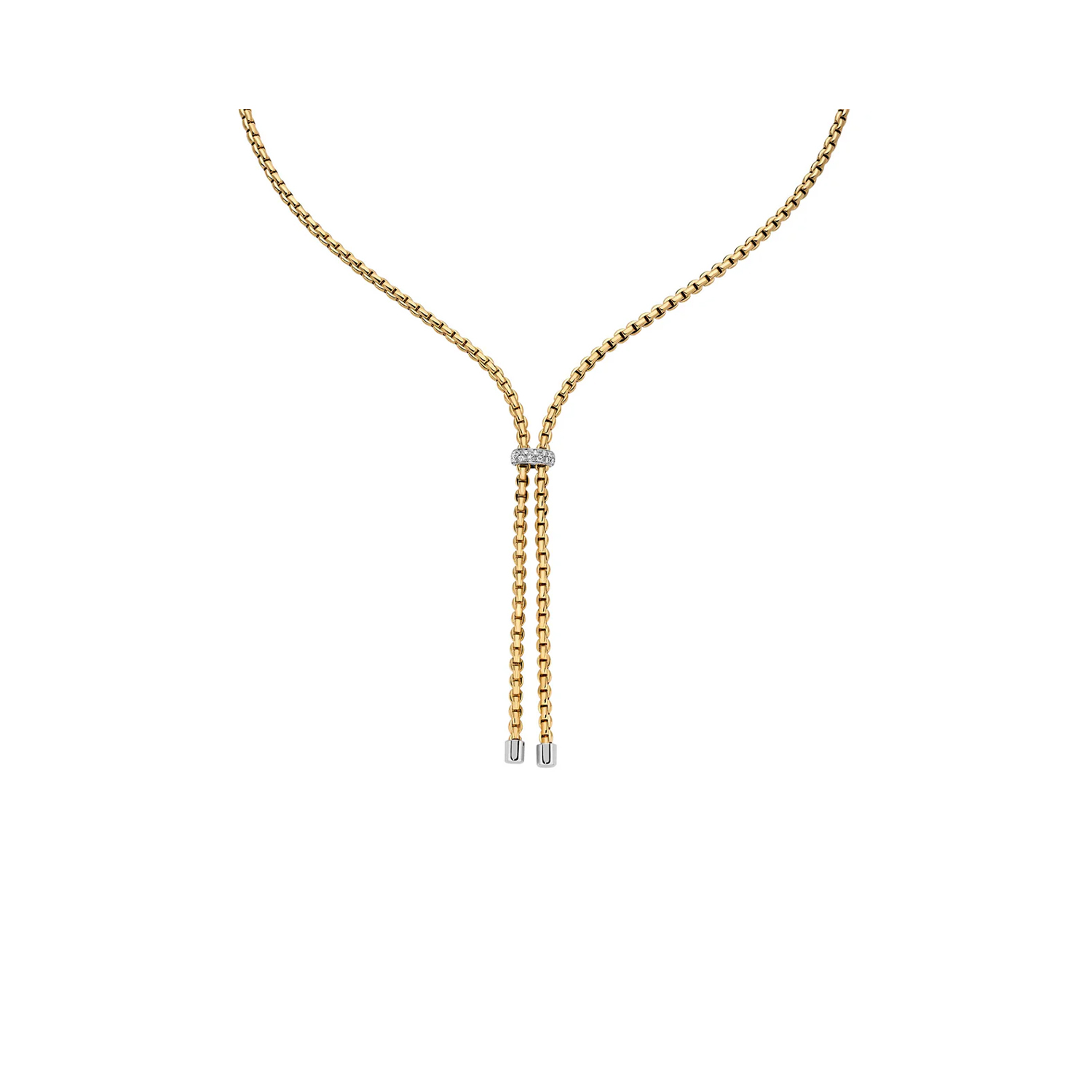 An 18ct yellow gold necklace with a single 18ct white gold diamond set rondel belonging to FOPE's EKA collection.