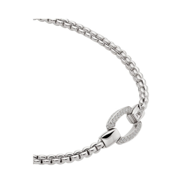 An 18ct white gold necklace with a pave set diamond clasp belonging to FOPE's EKA collection.