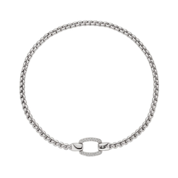An 18ct white gold necklace with a pave set diamond clasp belonging to FOPE's EKA collection.