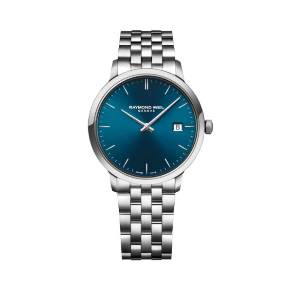 Raymond Weil, Toccata with a 39mm stainless steel case and bracelet strap featuring a date function and a blue dial.