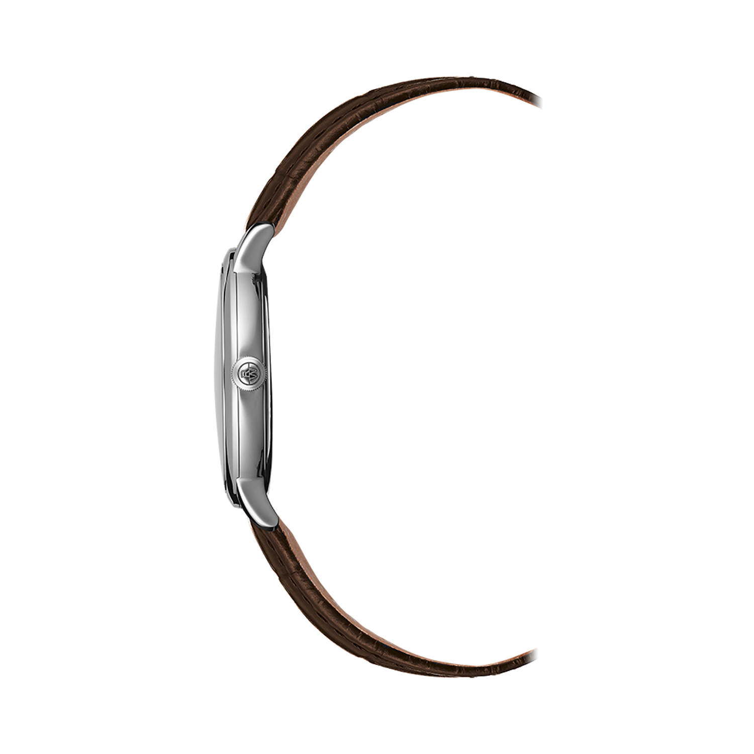 Raymond Weil, Toccata with a 39mm stainless steel case and brown leather strap featuring a date function and a silver dial.