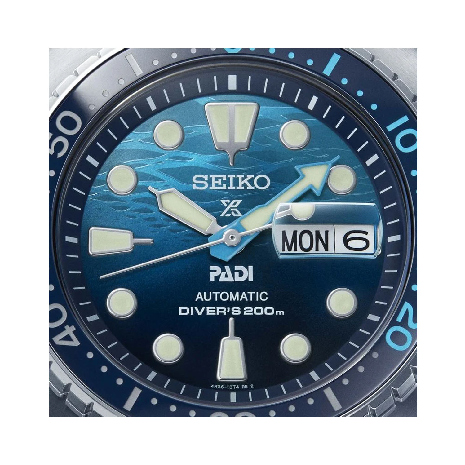 Seiko, Prospex PADI, ‘Great Blue’ Turtle Scuba Special Edition, Automatic Men's Watch Seiko, Prospex PADI 'Great Blue' Turtle Scuba Special Edition with a 45mm stainless steel case and bracelet strap featuring a day date function and a blue dial and ceramic bezel.