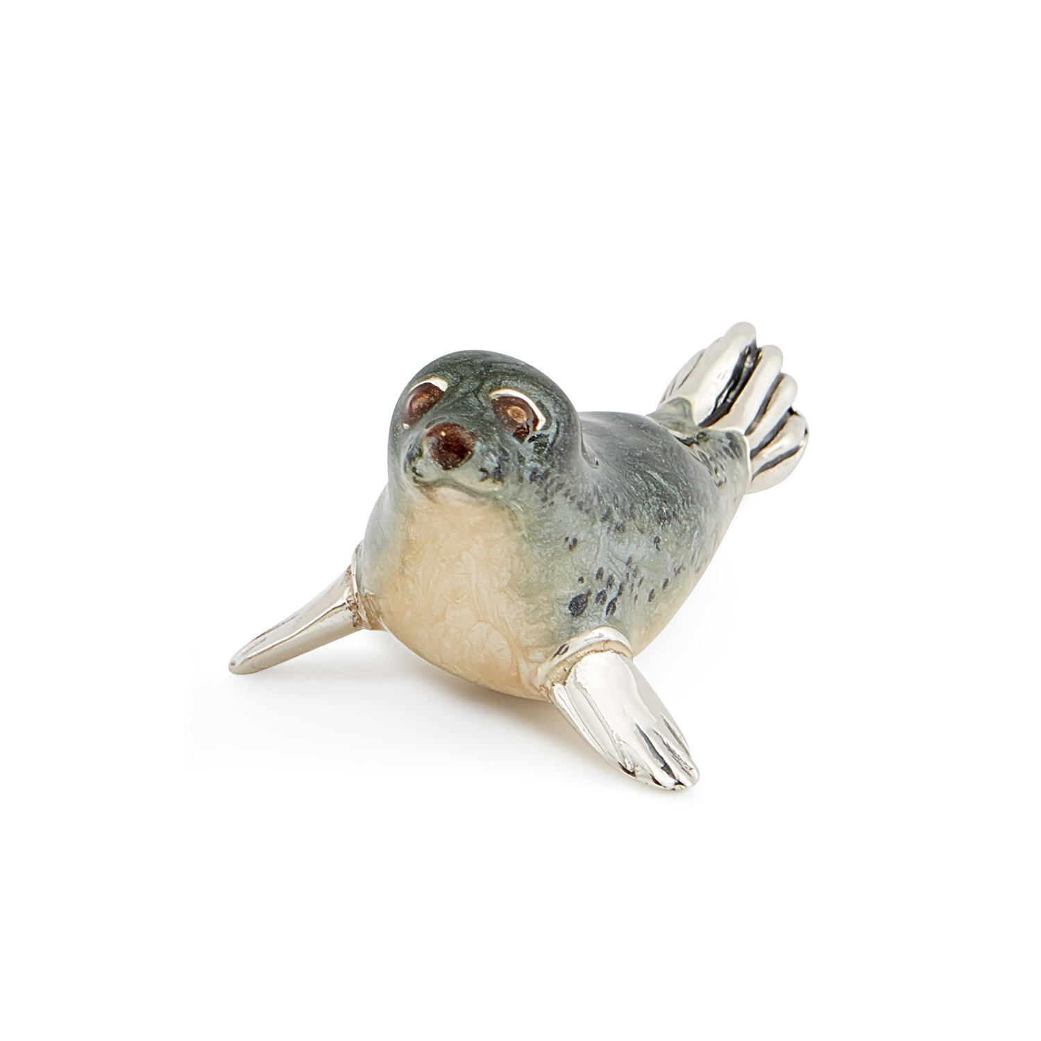 A sterling silver grey seal figurine from Saturno by Francis Howard.
