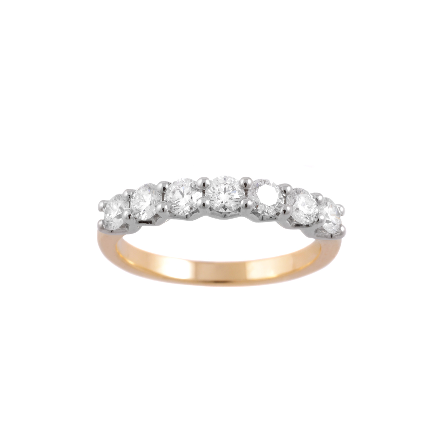 18ct Yellow Gold & Platinum Seven Stone Diamond Eternity Ring An 18ct yellow gold and platinum round brilliant cut diamond half eternity ring containing seven stones.