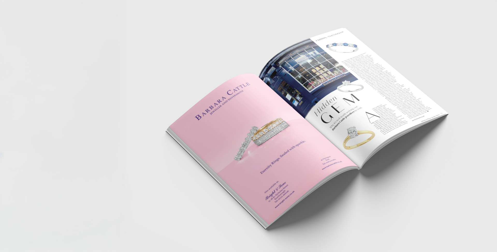 Hero image showing an advert and article on Barbara Cattle from Absolutely Yorkshire Magazine.