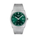 Tissot, PRX with a 40mm stainless steel case and bracelet strap featuring a date function and a green dial.